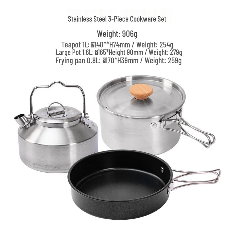 Stainless Steel 3-Piece Camping Cookware Set