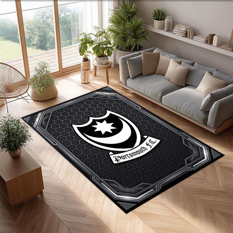 Tappeto Morbido Area Rug con Motivo Calcio Portsmouth FC Antiscivolo Tappeto per Pavimento Interno Tappetino Decorazione Sportiva per Camera da Letto