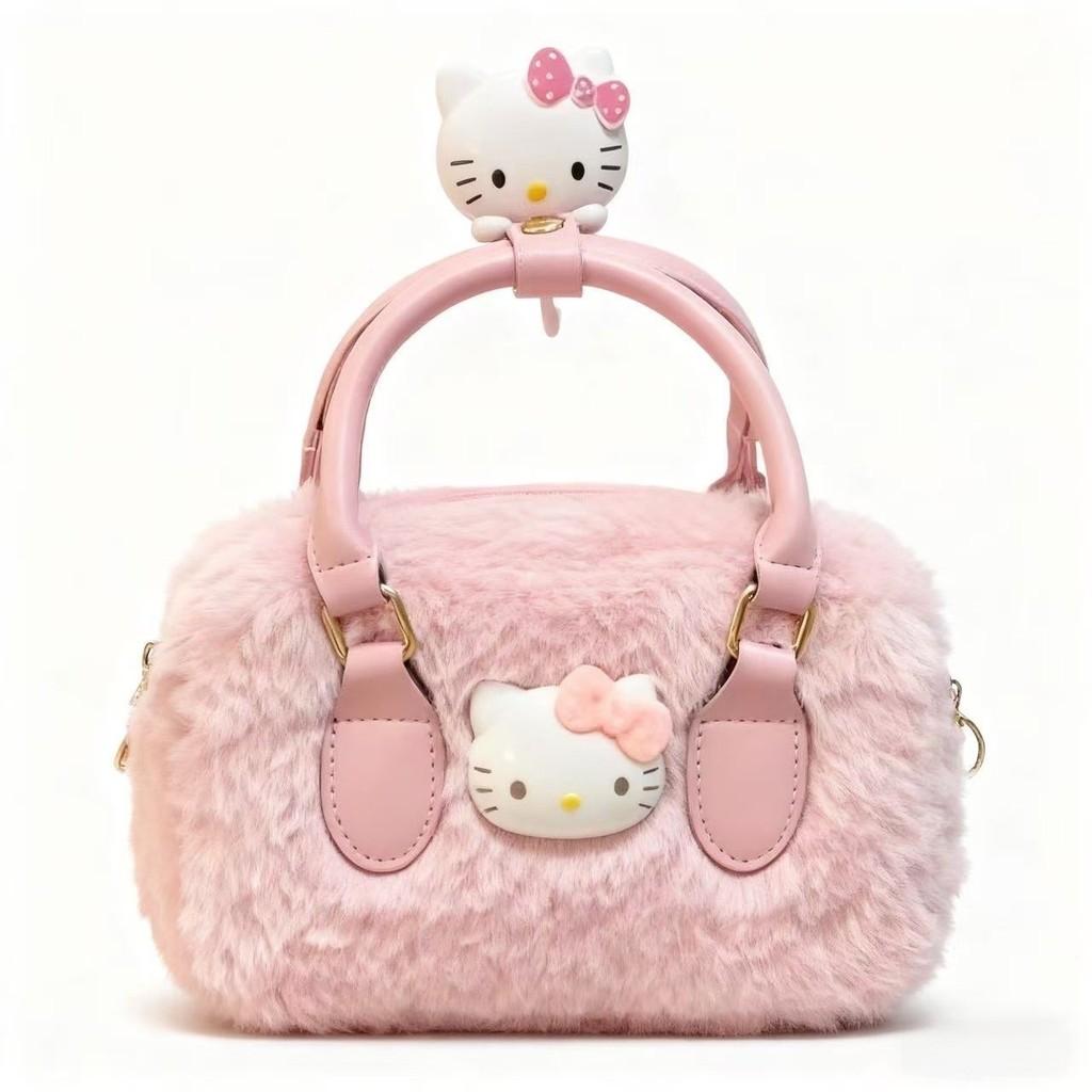 Hello Kitty Plush Handbag With Zipper Closure For Casual Travel And Daily Use