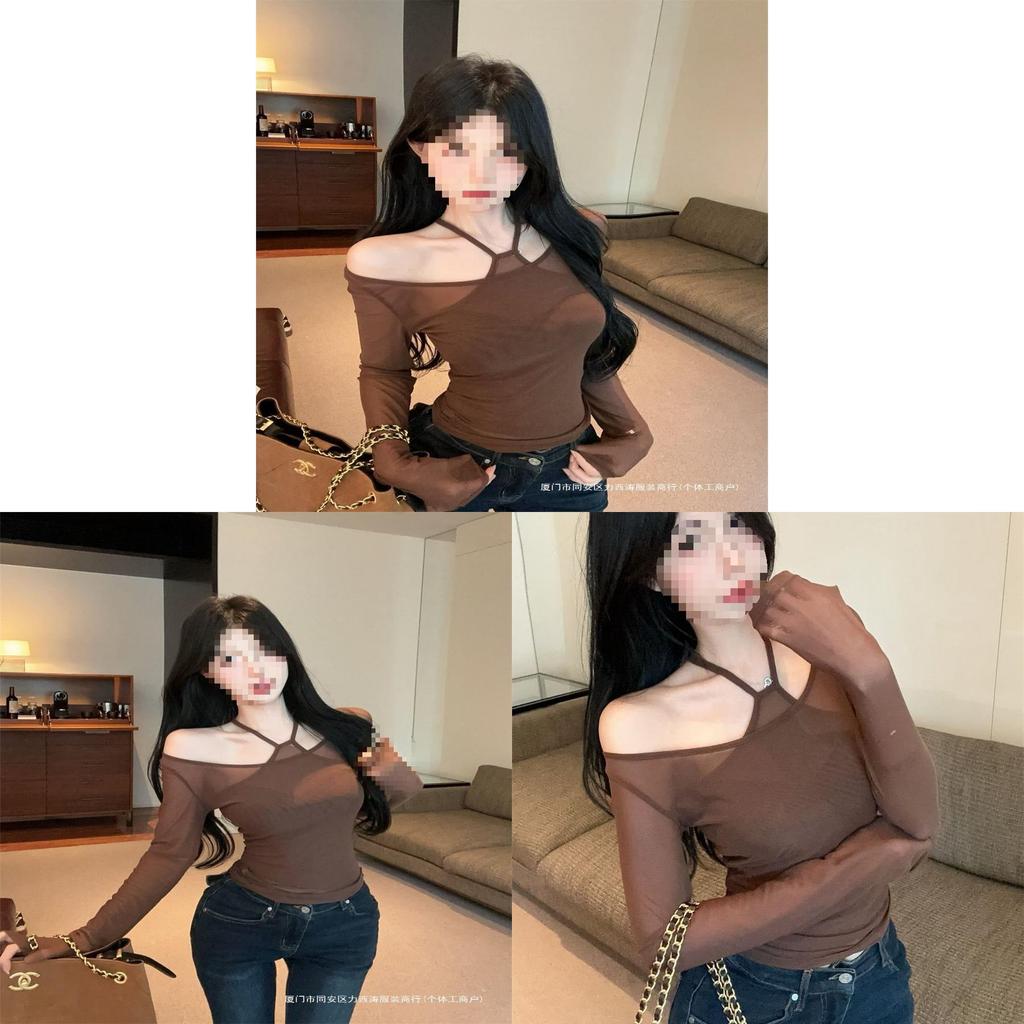 Oversize Womens Mesh Long Sleeve T Shirt With Oneshoulder And Embroidery For Fall Fashion