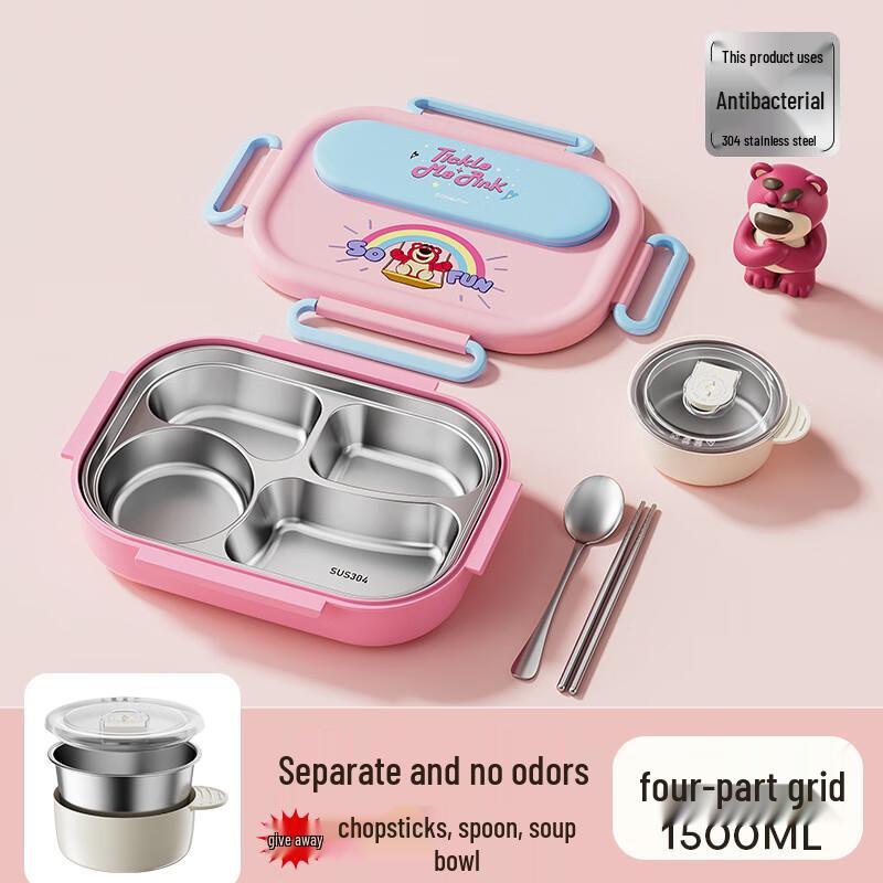LECREFAU Strawberry Bear 4-Compartment Insulated Lunch Box