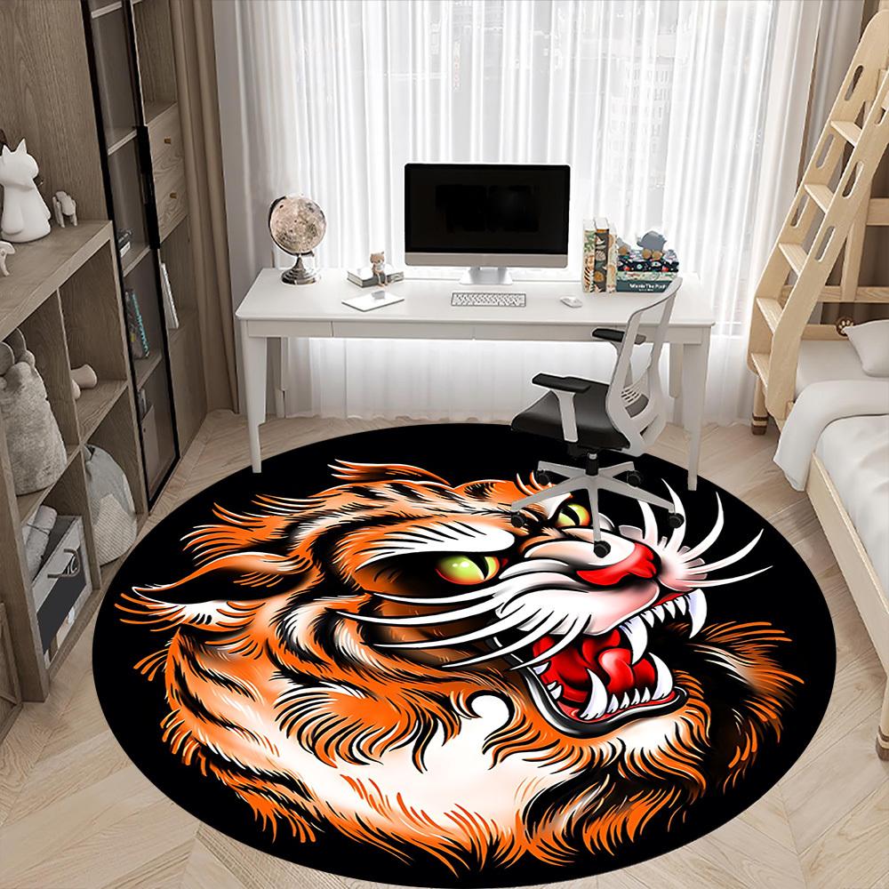 1pc Tiger Head Chair Carpet for Office, Round Non Slip Durable Large Size Office Carpet, Suitable for Office
