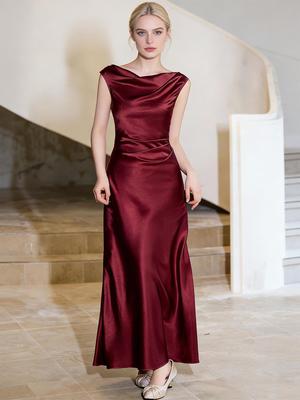 Haute Couture French Satin Draped Neck Resort Wedding Evening Gown for Women