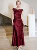 Haute Couture French Satin Draped Neck Resort Wedding Evening Gown for Women
