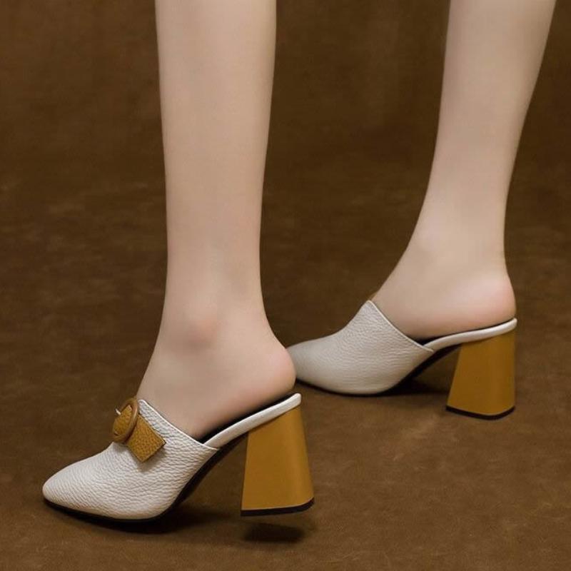 Fashion Pointed Toe Heeled Shoes 2025 Trend Luxury Elegant Fashionable Women's Slippers and Ladies Sandals New Collection Slides On Sale