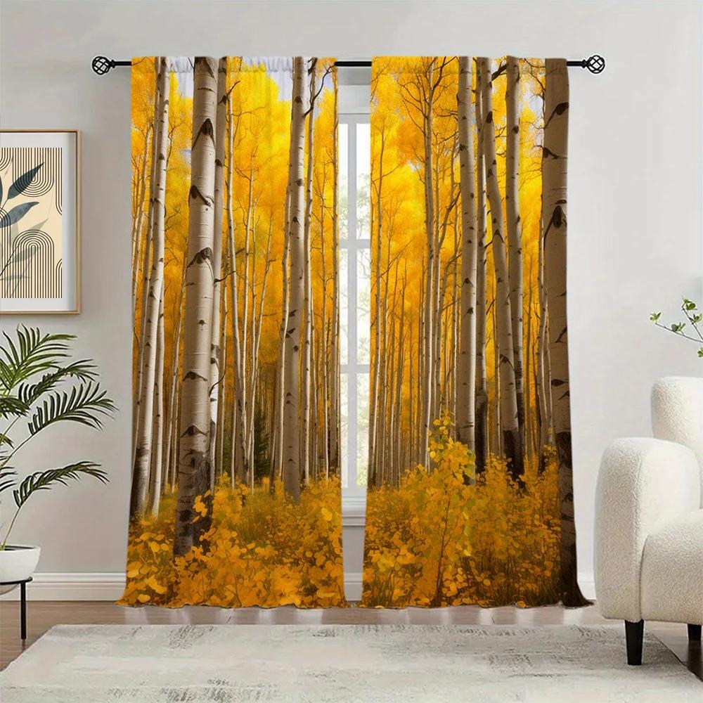 2pcs Yellow Birch Printed Curtain for Home Decor - Rod Pocket Window Treatment for Bedroom,Office,Kitchen,Living Room,and Study