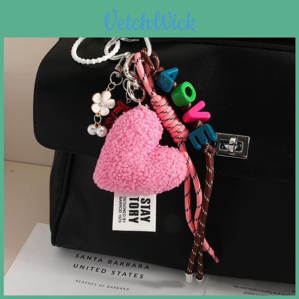Style Plush Heart Love Bag Charm With Keychain For Fashion Accessories