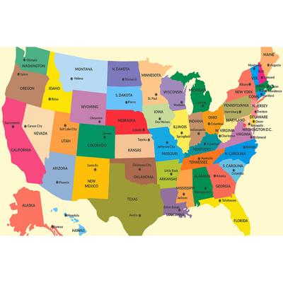 No Frame,Map of The United States-Administrative Map,for Classroom,Student Room&Home,Wall Decor,Travel Supplies