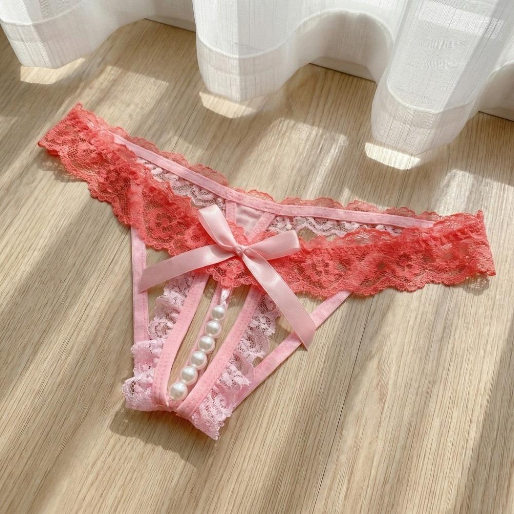 Mesh Hollow Lace Pearl Panties Low Waist Lace Underpants Sweet Underwear for Women Gifts