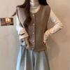 Elegant Gold Button Knitted Vest – Soft Layered Autumn/Winter Sweater Top