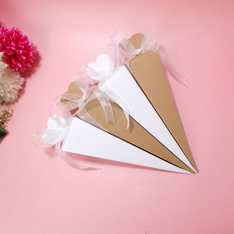 Caixa de Doces em Formato de Coração e Cone para Lembrancinhas de Casamento, Pequena Caixa de Presente, Design de Sorvete