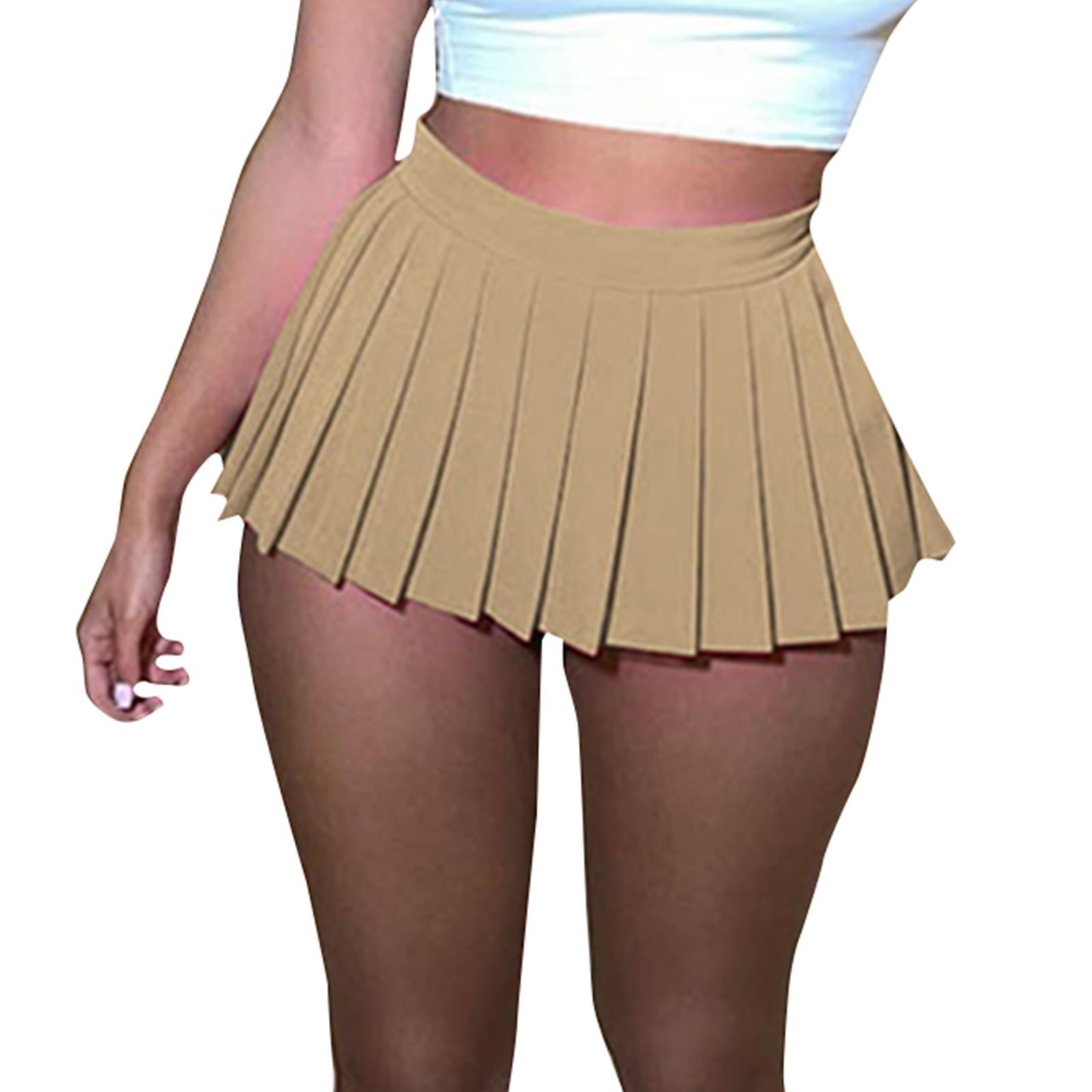 

Женская летняя повседневная однотонная сексуальная короткая плиссированная юбка M хаки
