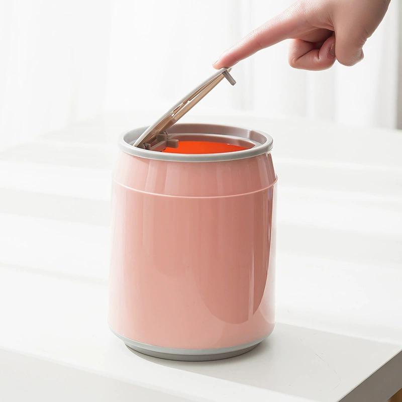 Creative Desktop Trash Home Press Type Elastic Lid Mini Bedside With Lid Storage Bin Kitchen Bathroom Garbage Basket Supplies