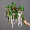 4pcs Fake Flowers Simulation Red Pokeberry Root Green Plant Floral Hotel Decoration Artificial Wall Hanging Pokeberry Roots