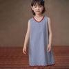 Girls' Retro Plaid V-Neck Sleeveless Cotton Dress