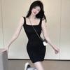 Dámské mini šaty Koktejl bez rukávů Plážové večerní párty šaty s čtvercovým výstřihem Jednobarevné bodycon šaty