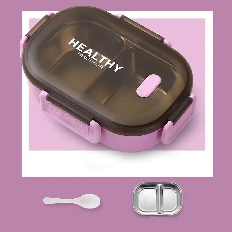 

Ланч-бокс из нержавеющей стали 304, детский школьный ланч-бокс с ложкой, портативный герметичный пищевой контейнер объемом 900 мл для пикника на открытом воздухе, салат-бокс фиолетовый