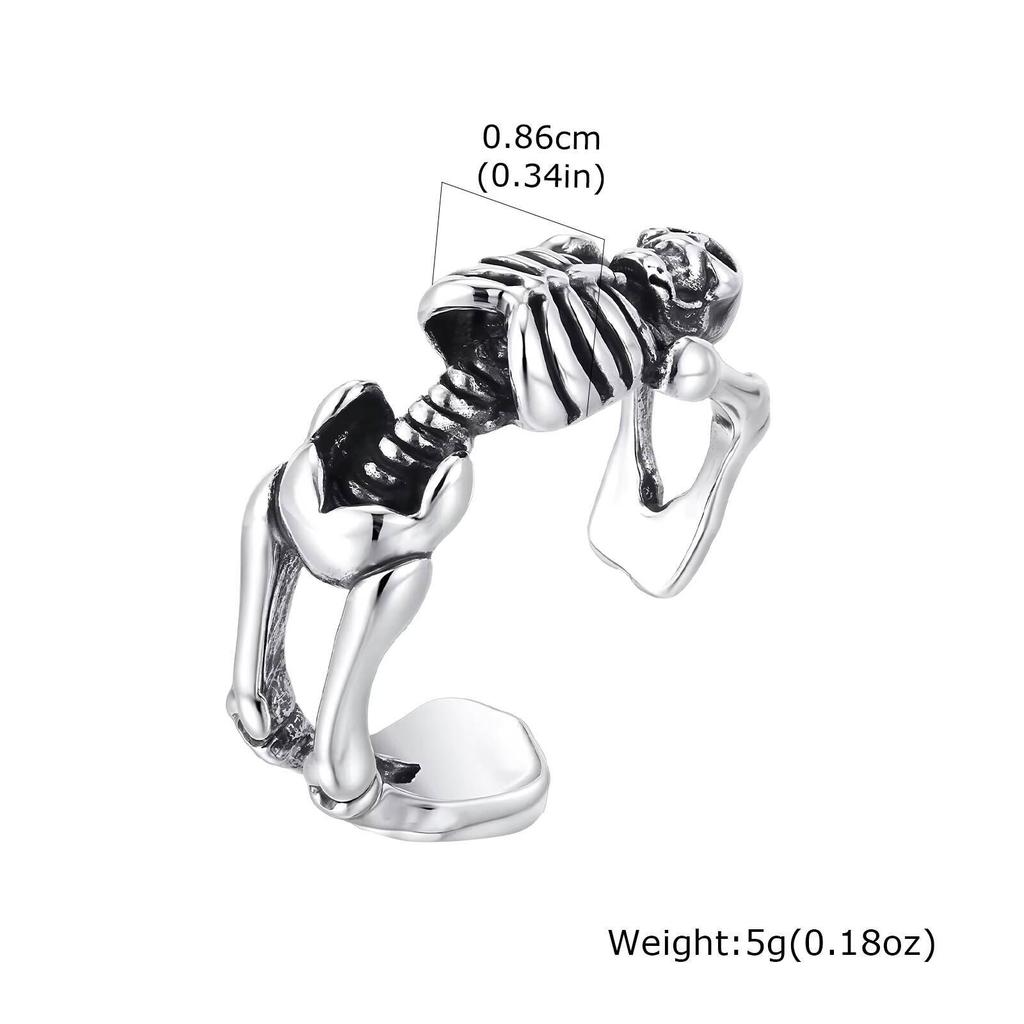 Vnox Punk Skelett Öffnungsring, Rock Knochen Verstellbarer Ring, Cooles Halloween Schmuckgeschenk für Männer Jungen, Gotischer Stil Fingerring