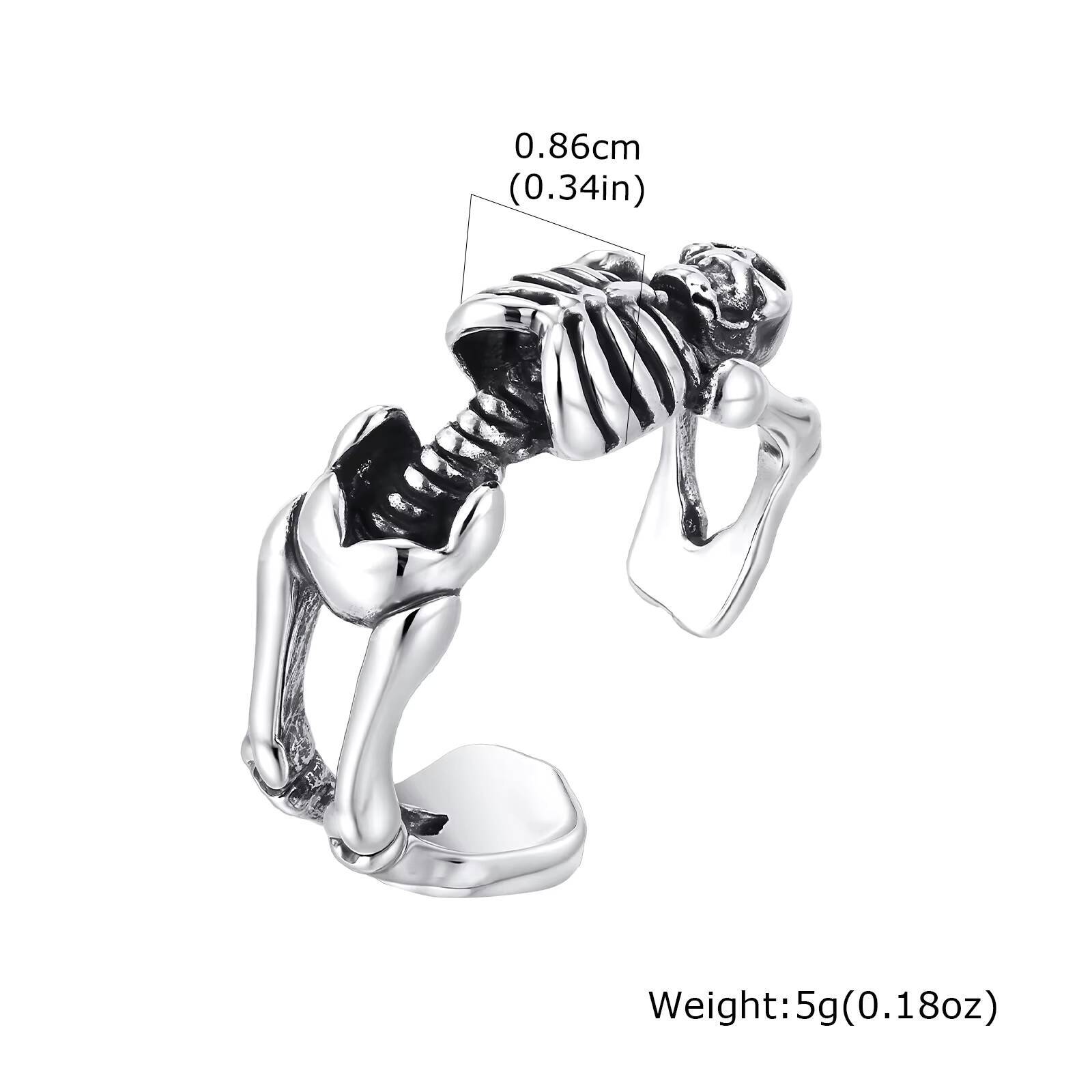 

Vnox Punk Skeleton Opening Ring, Rock Bones Adjustable Ring, Cool Halloween Jewelry Gift for Men Boys, Gothic Style Finger Ring