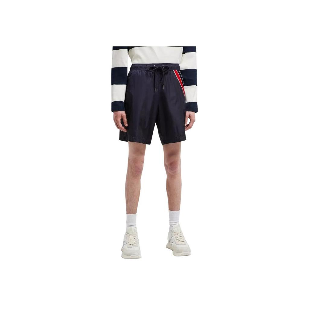 Moncler Solid Color Striped Drawstring Swim Trunks Men Swimwear Navy-Blue J20912C0000653326778
