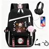 Anime Printed Canvas Backpack With USB Charging Port Teens Students School Travel Unisex