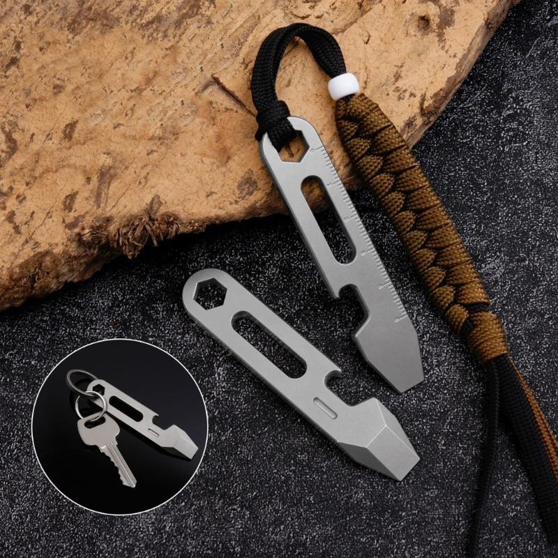 Compactly Titaniums Camping Tool Keychain Screwdriver Bottle Opener Multifunctional Ruler Portable Outdoor Accessory