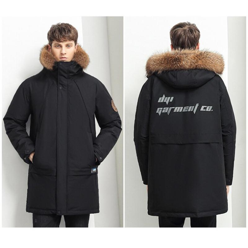 Winter new medium and long fashion men's clothing loose down jacket thickened fur collar jacket