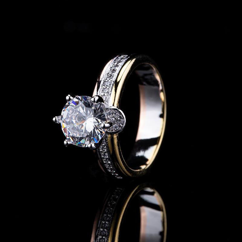 Classic Six-Claw Ring Popular Jewelry Divided Into Two-Color Ring Imitation Zircon Diamond Hand Jewelry