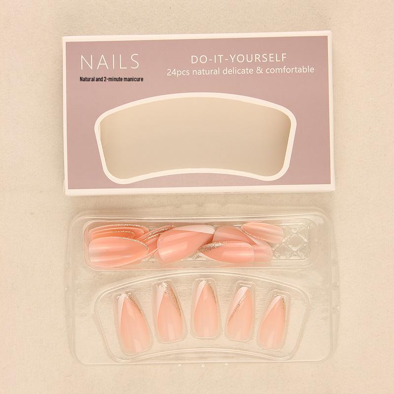 Short White Gold Glitter French Manicure Fake Nails