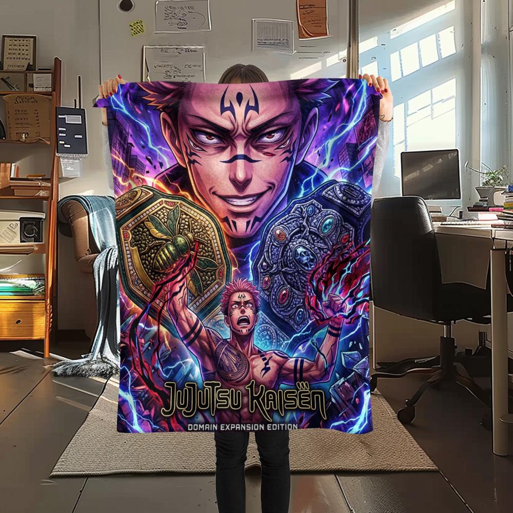 1PC Jujutsu Kaisen Patterned Flannel Blanket Suitable For All Seasons For Home Decor Warmth And Comfort Gifts Holiday Present