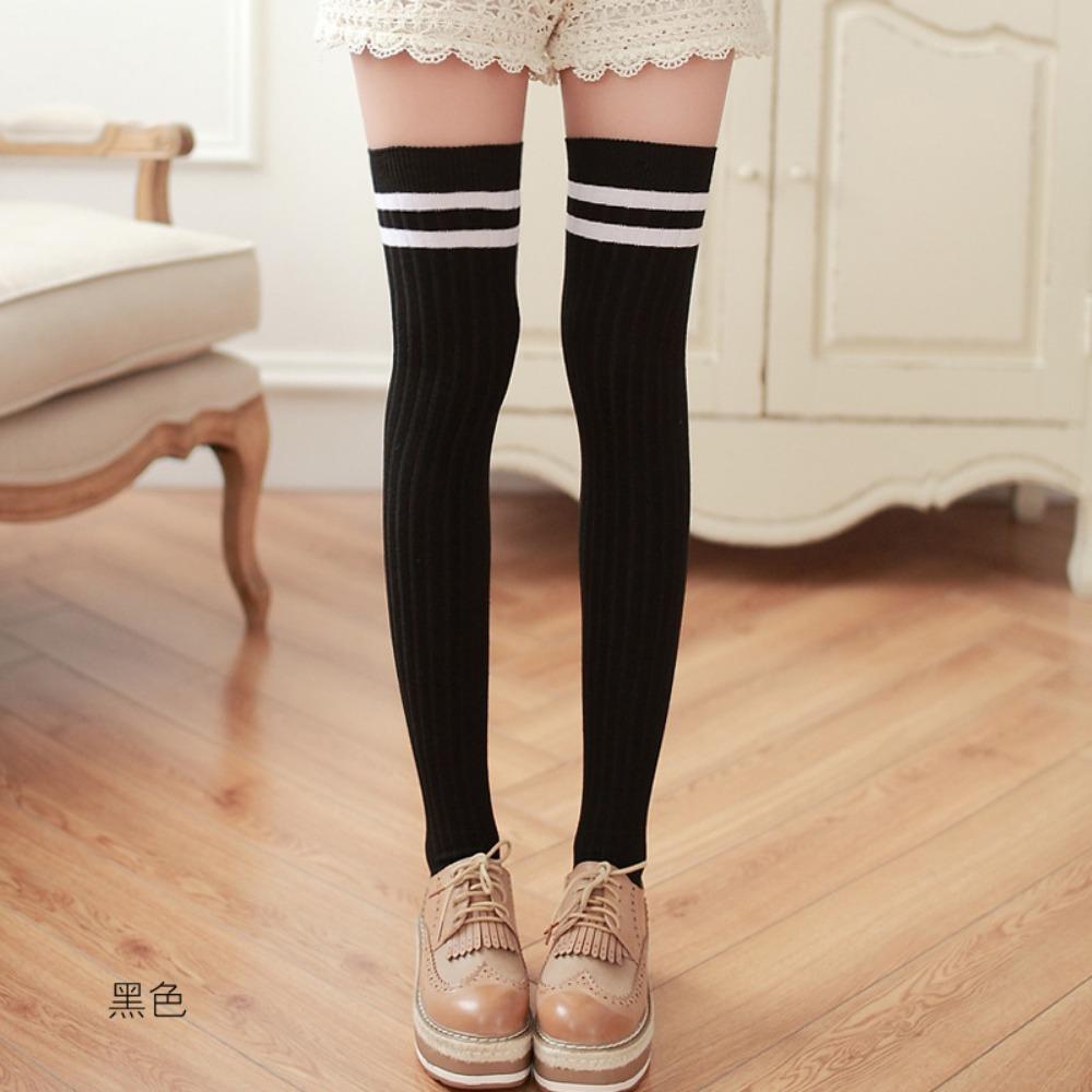 Autumn New Sweet Cotton Bottom Socks Manufacturers Wholesale, Two Bars Vertical Strip Knee Socks Jacquard Long Socks