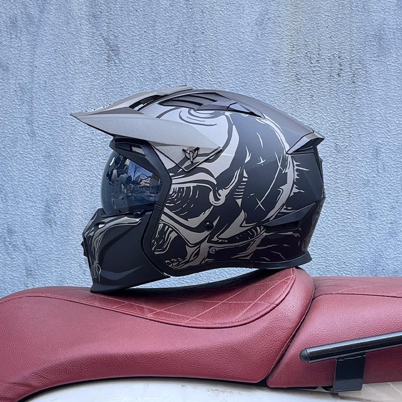 Street Fighter Motorcycle Helmet Men's and Women's Full Helmet Four Seasons Locomotive Retro Detachable Combination Helmet
