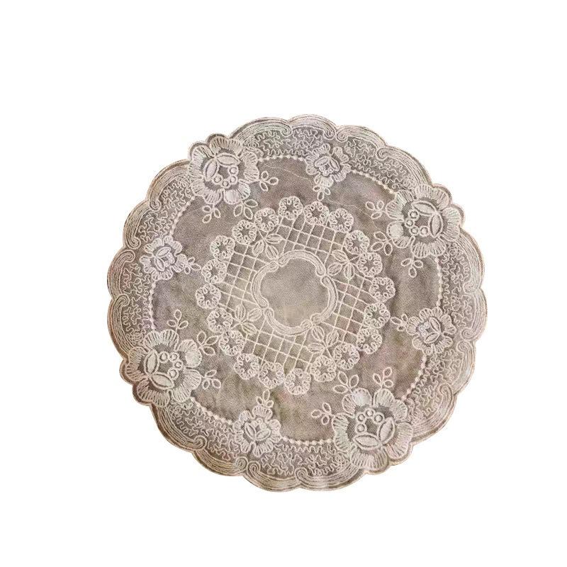 1pc Retro Style Lace Placemat,Embroidered Lace Three-dimensional Table Decoration,Flower Design Meal Mat Round Dining Decor