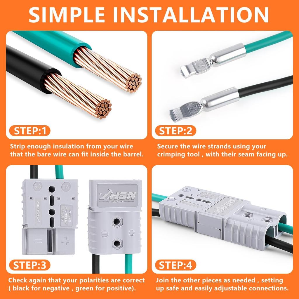 Zhushan 2 PCS 120a Battery Quick Connect/Disconnect Wire Harness Plug Connector Kit - Ideal for Cars, Trailers, Motors, and Electronics Maintenance