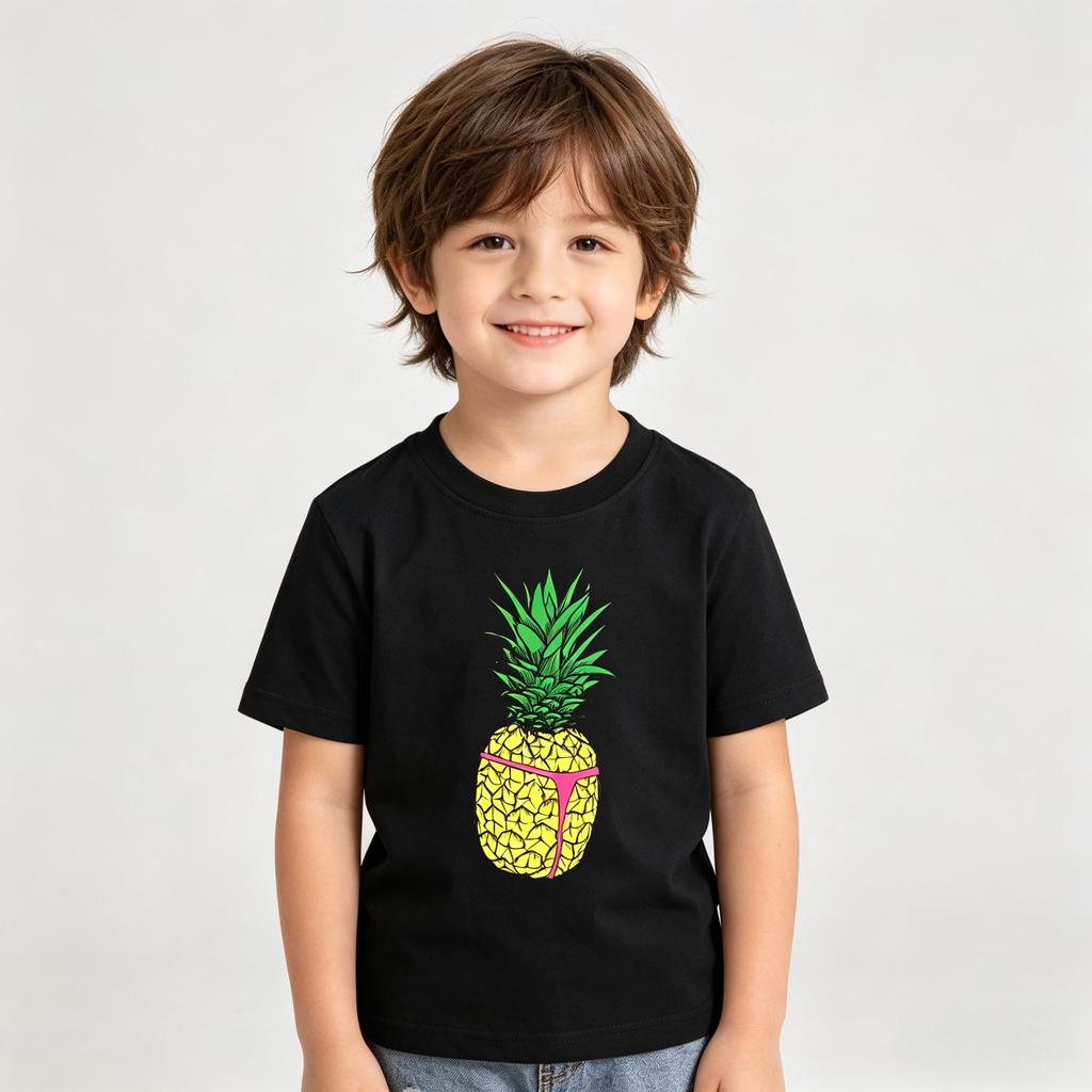 T-shirt Manches Courtes en Coton Motif Ananas pour Enfants Vacances à la Plage Toutes Saisons Décontracté Quotidien Tenue de Fête Lavable en Machine