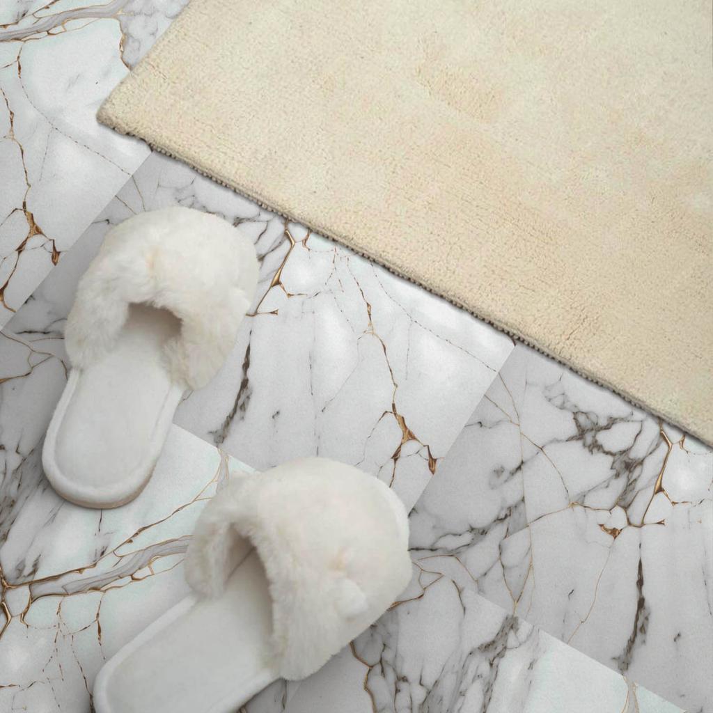 Set of PVC Tiles with Pattern, Self-Adhesive, for the Bedroom, Elegant Marble Pattern, 9x30x30 cm