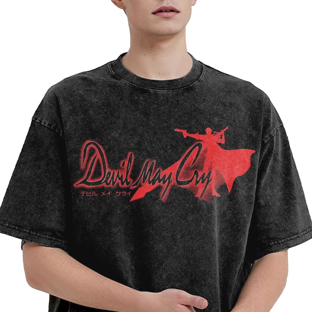 Devil May Cry Dante Logo Graphic T Shirt Vintage Washed T-Shirts Oversized Short Sleeve Tees Pure Cotton Men Women Clothing