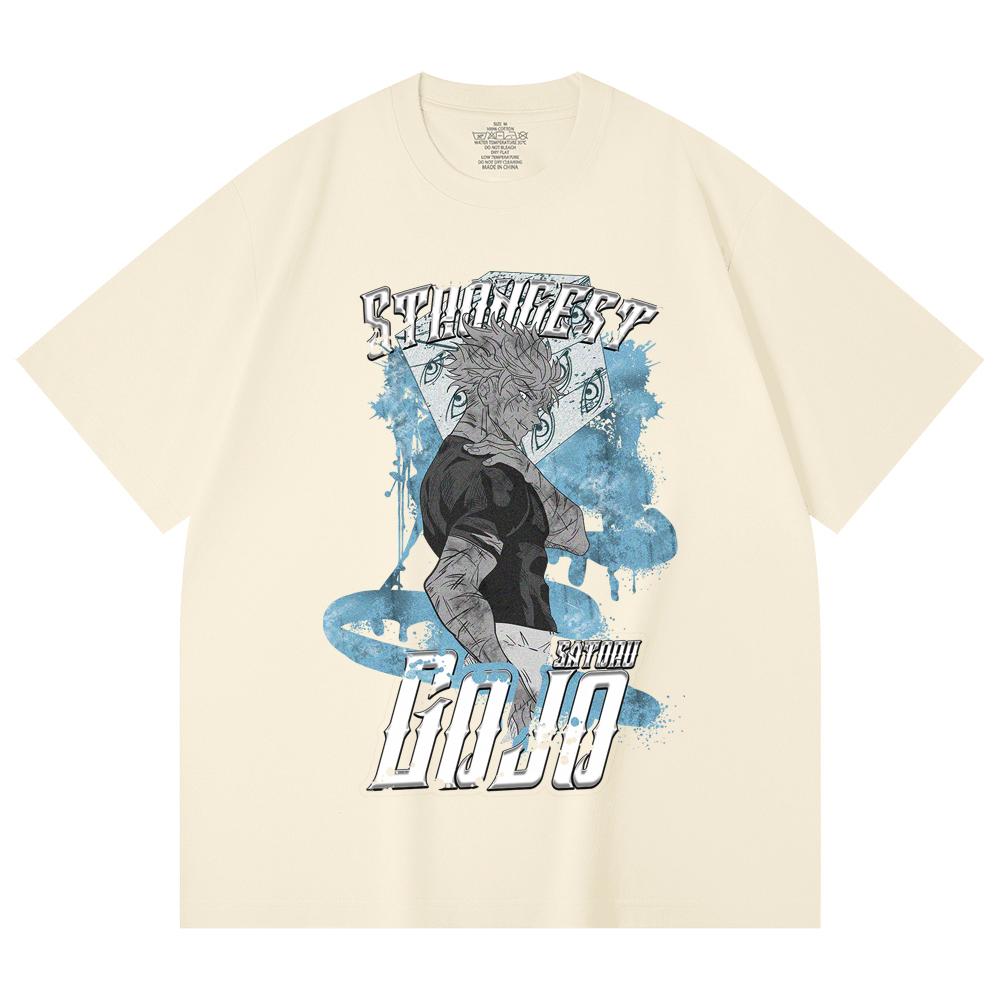 

230 Gsm 100% Cotton Jujutsu Kaisen V22 Gojo Print Unisex Heavy Cotton T Shirt XS абрикосовый