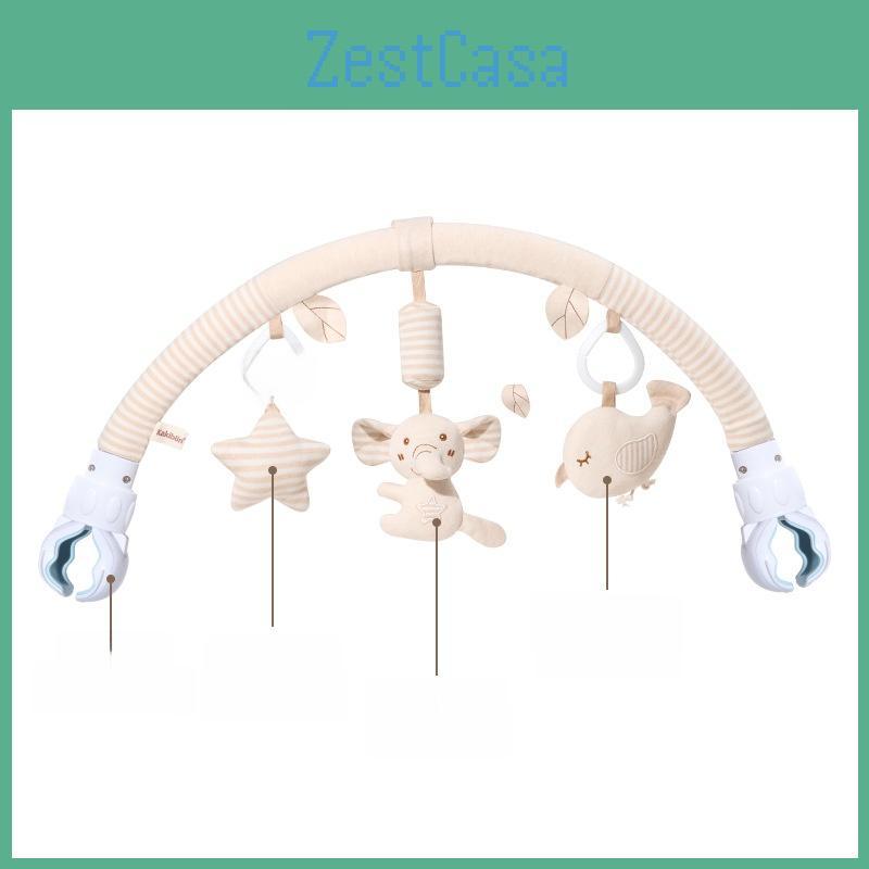 Baby Stroller Hanging Wind Chime Toy With Plush Bear And Elephant Clamps For Sensory Development