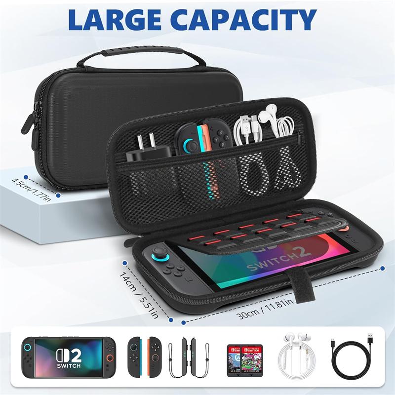 Bæreveske for Switch 2 (2025), Beskyttende hardt skall bæreveske, oppbevaringslommer kompatible med konsoll og tilbehør spill