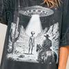 Alien Cowboy Komfortfarben® Shirt für Männer Frauen Vintage Grafik-T-Shirt Westliches UFO Abgenutztes T-Shirt Grunge Ästhetik Kryptid Oberteil