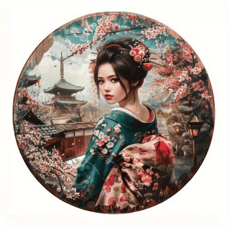 

2d Плоский 20*20см, Круглий Дерев яний Настінний Знак Арт, Японське Кімоно Декоративне, Декор Входу Подарунок, Тема Кімоно, для Бару, Кафе, Клубу, Дому, Декор Стіни Кімнати 20*20cm