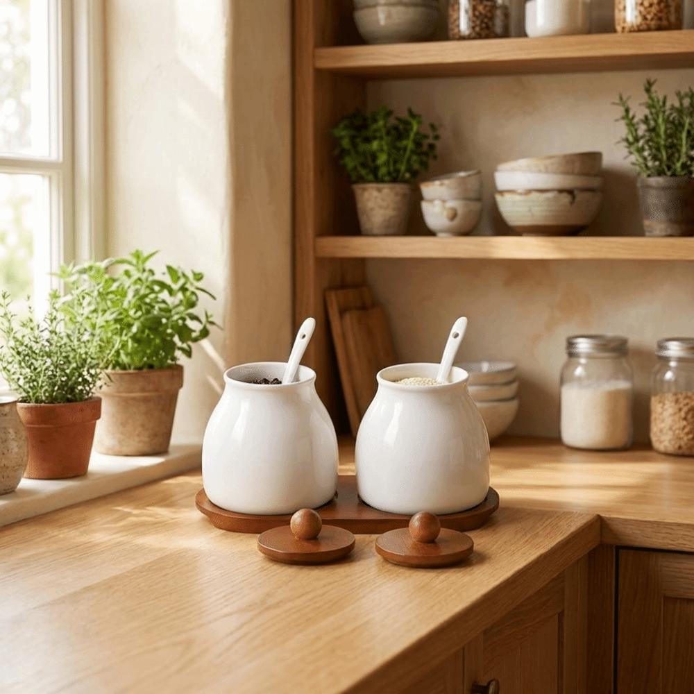 with Spoon Ceramics Seasoning Jars Retro-style Spice Bottles Multi-Functional Salt Jar Cooking