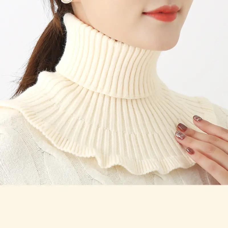 

Женский шарф на шею, осенне-зимний, толстый, теплый, для защиты шеи, вязаный, модный, из пряжи, воротник one size белый