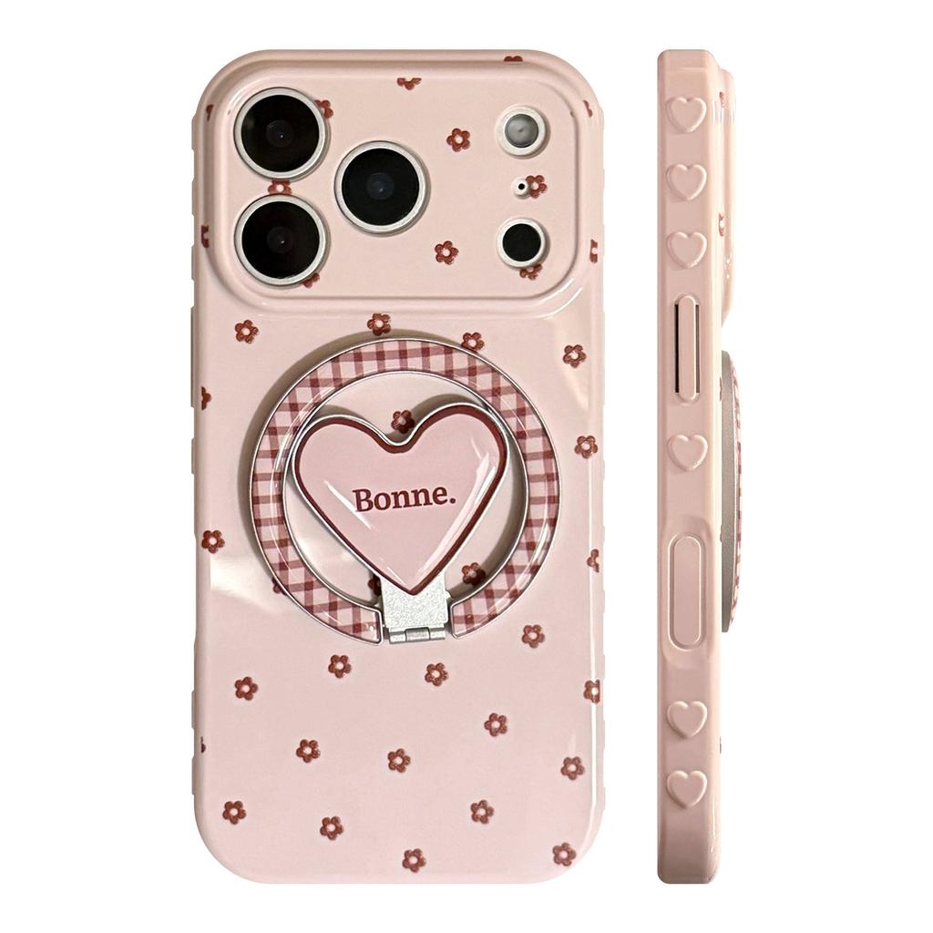 Applicable to Apple 17 mobile phone case iphone16promax red brown flower 15 magnetic suction bracket 13 temperament 14 soft cover