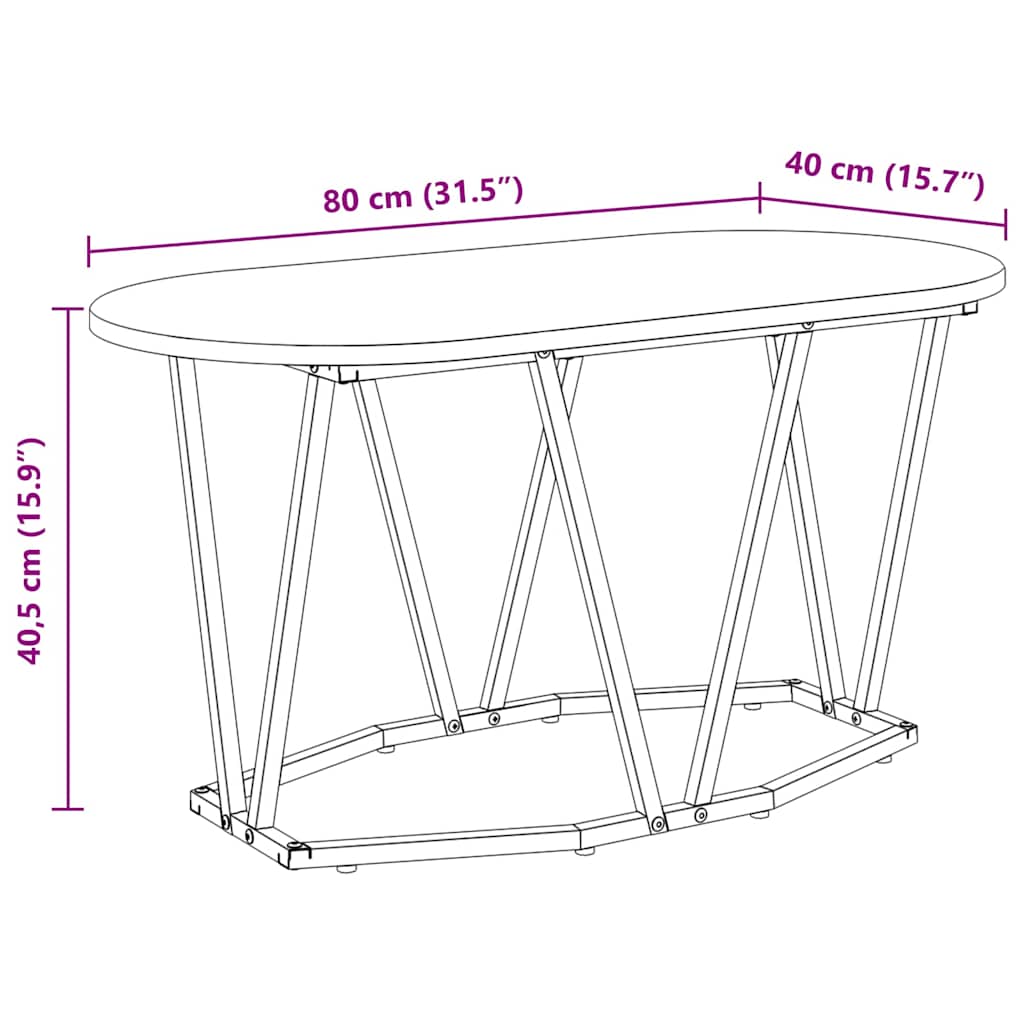 Coffee Table Sonoma Oak 80 x 40 x 40.5 cm Plywood and Metal