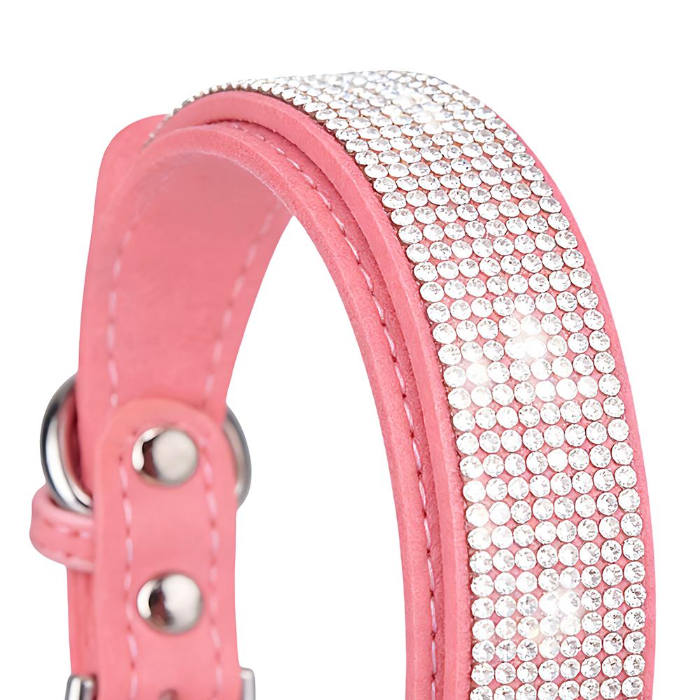 New Shiny Rhinestone Pet Collar, Soft Microfiber Adjustable Collar for Small Medium Dogs & Cats, Lightweight Walking Collar