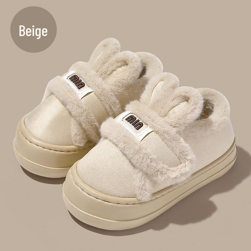Women's Thick-Soled Plush Cotton Slippers - Closed-Heel, Warm Winter Indoor Non-Slip Shoes with Magic Tape.