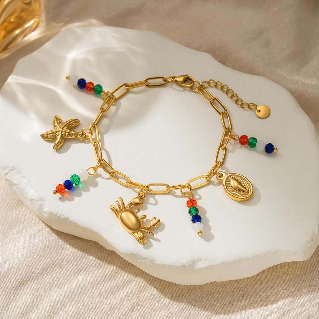 Cross-border Gold-plated Stainless Steel Seaside Animal-shaped Charm Bracelet Women Instagram-style Starfish Crab Shell Charms