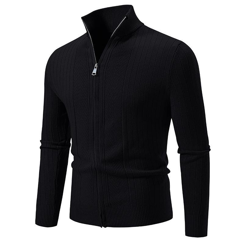 Men S Stand Collar Long Sleeve Jacquard Knit Cardigan Sweater Casual Plus Size
